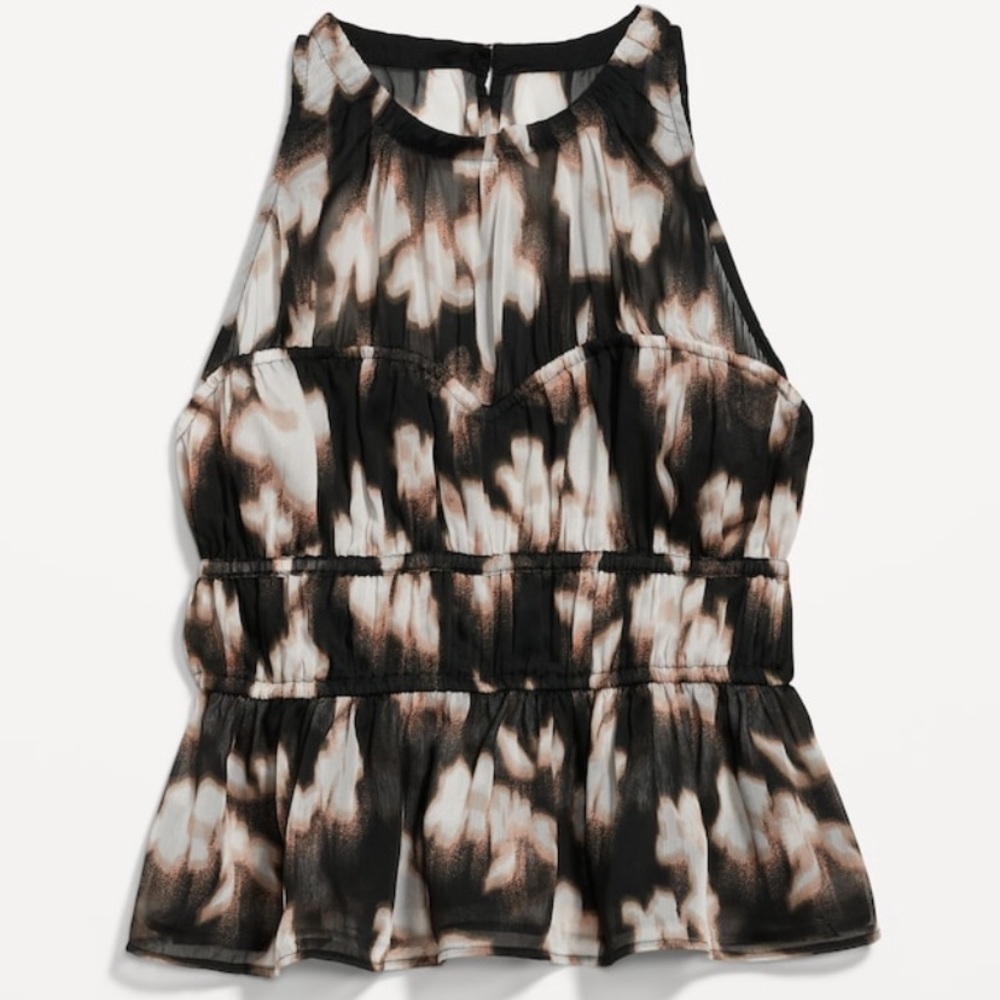 Old Navy Medium Chiffon Peplum Brown and Black Sleeveless Top